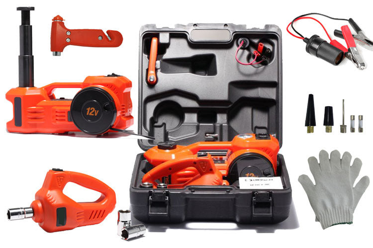 KIT UNIVERSAL DE EMERGENCIA 3 EN 1 COMPRESORA DE AIRE, GATO HIDRAULICO, LLAVE ELECTRICA